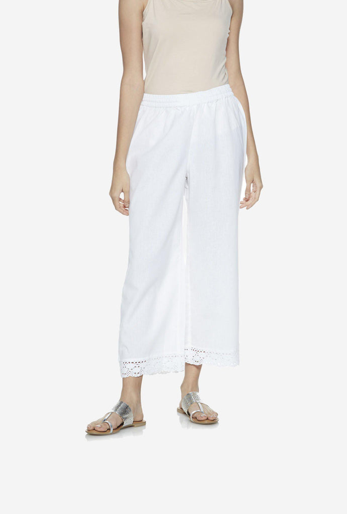 Utsa White Crochet Palazzos