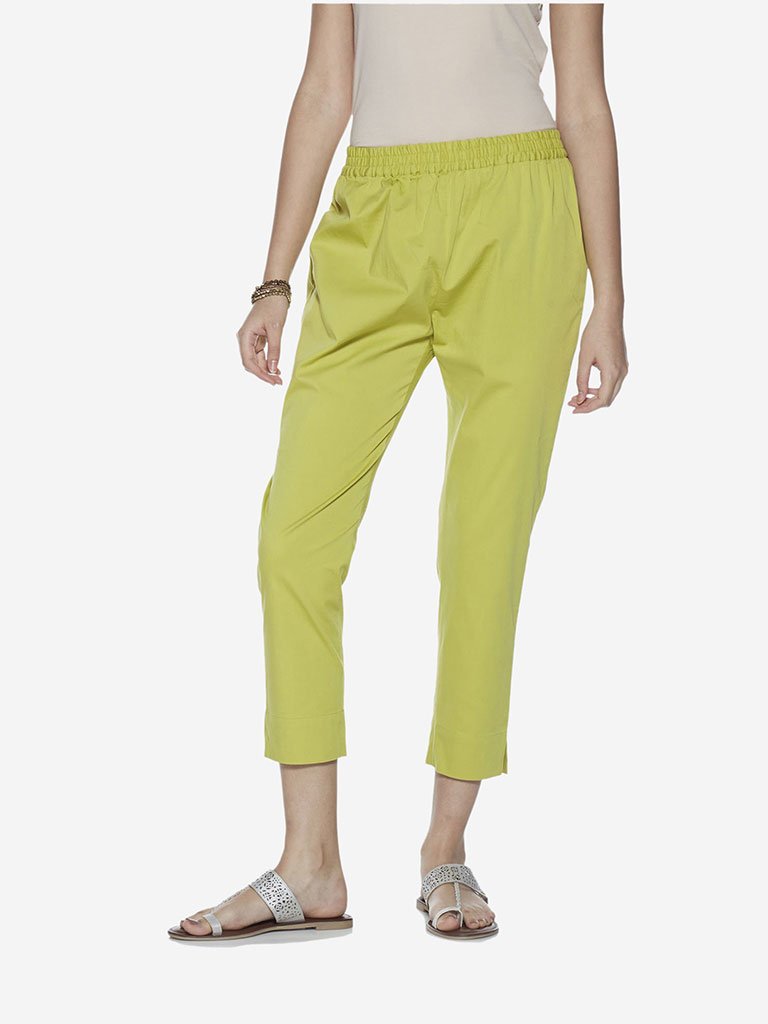 Utsa Lime Green Cropped Ethnic Pencil Pants