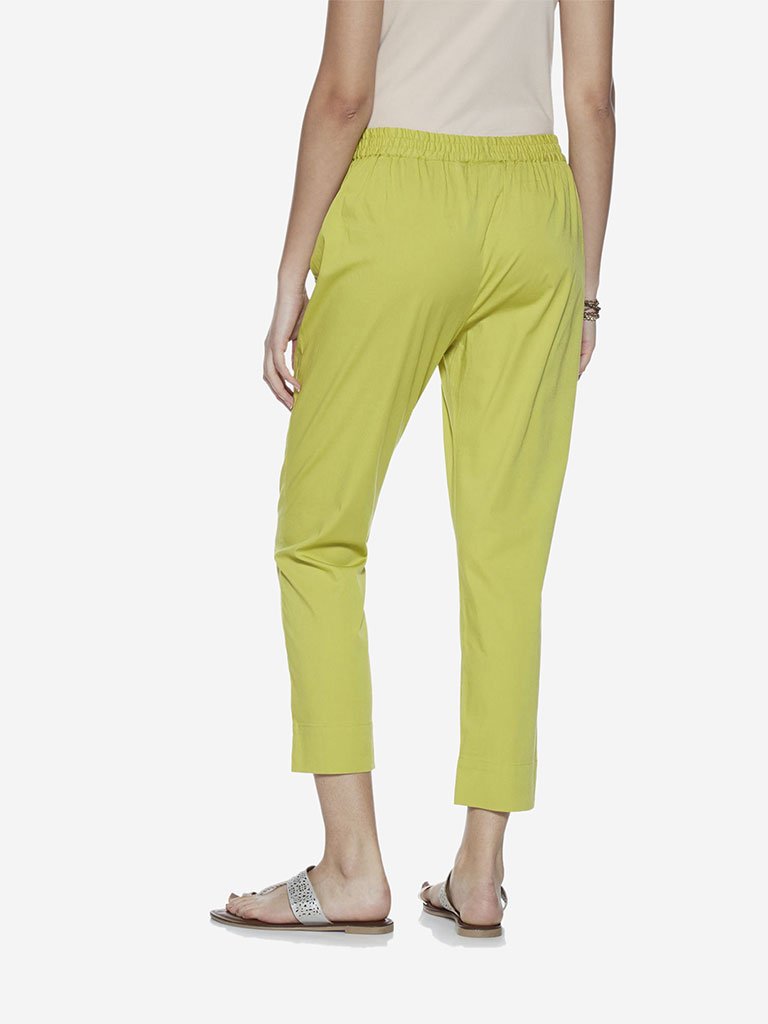 Utsa Lime Green Cropped Ethnic Pencil Pants
