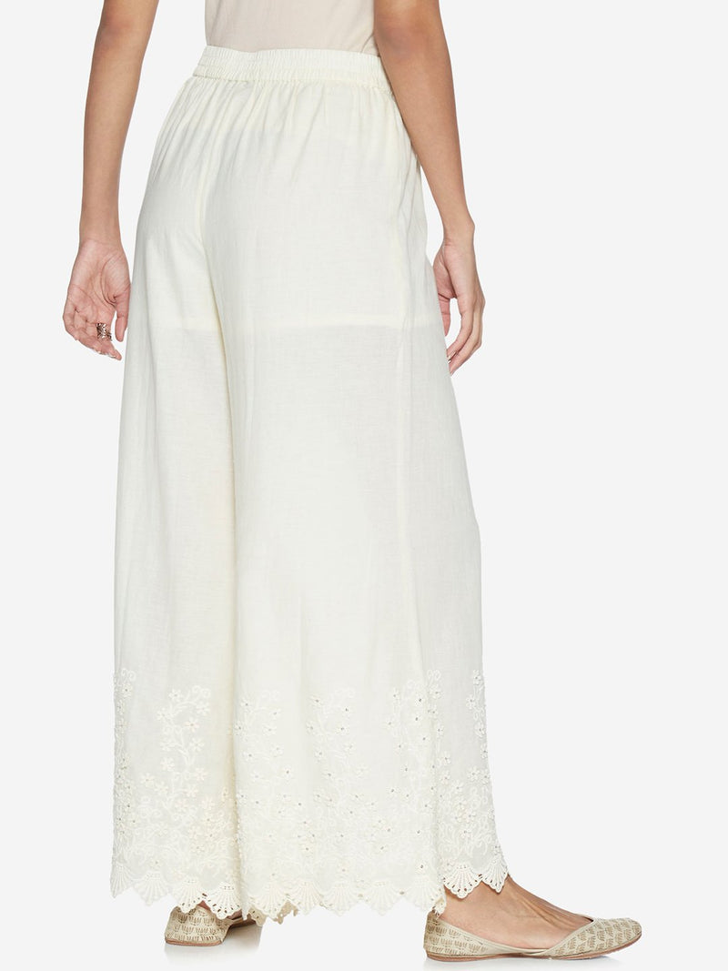 Zuba Off-White Pure Cotton Floral Palazzos