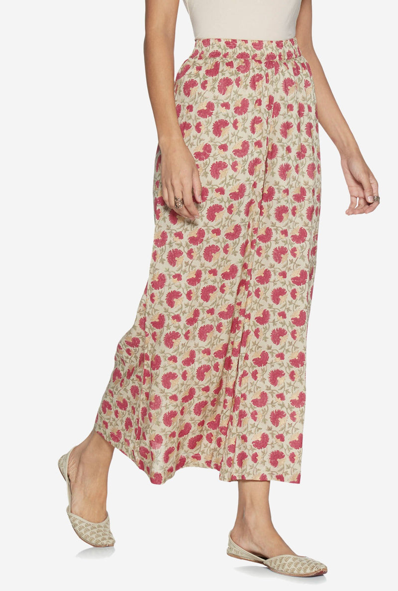 Zuba Beige Floral Patterned Palazzos