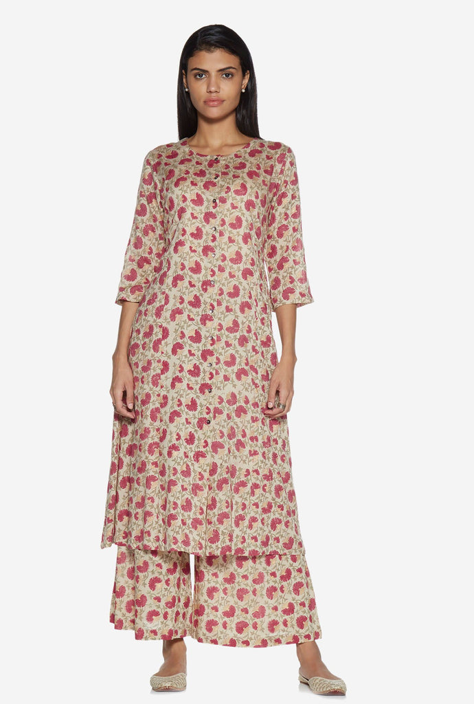 Zuba Beige Floral Patterned Palazzos