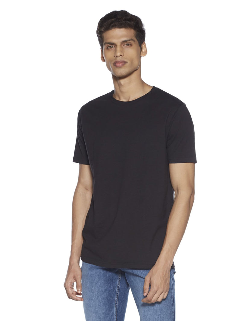 WES Casuals Black Slim Fit Crewneck T-Shirt