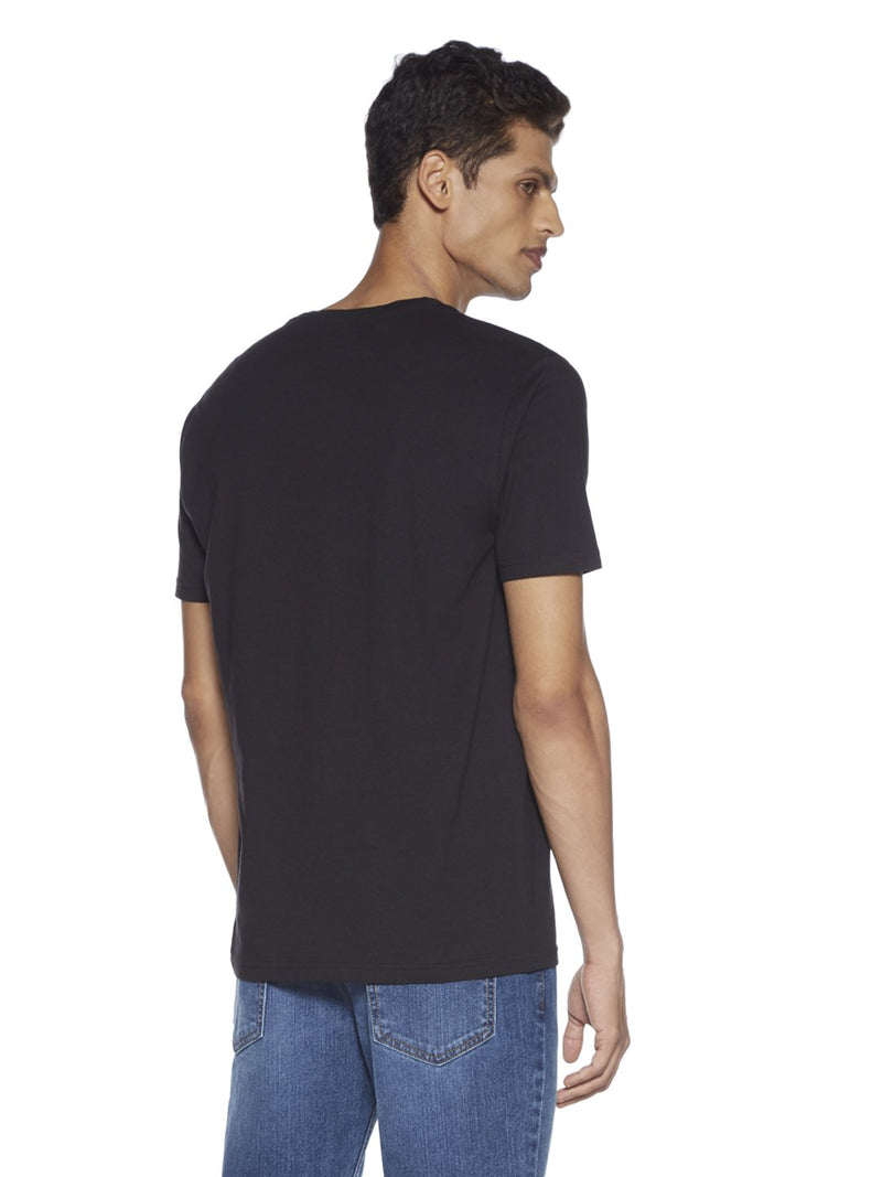 WES Casuals Black Slim Fit Crewneck T-Shirt