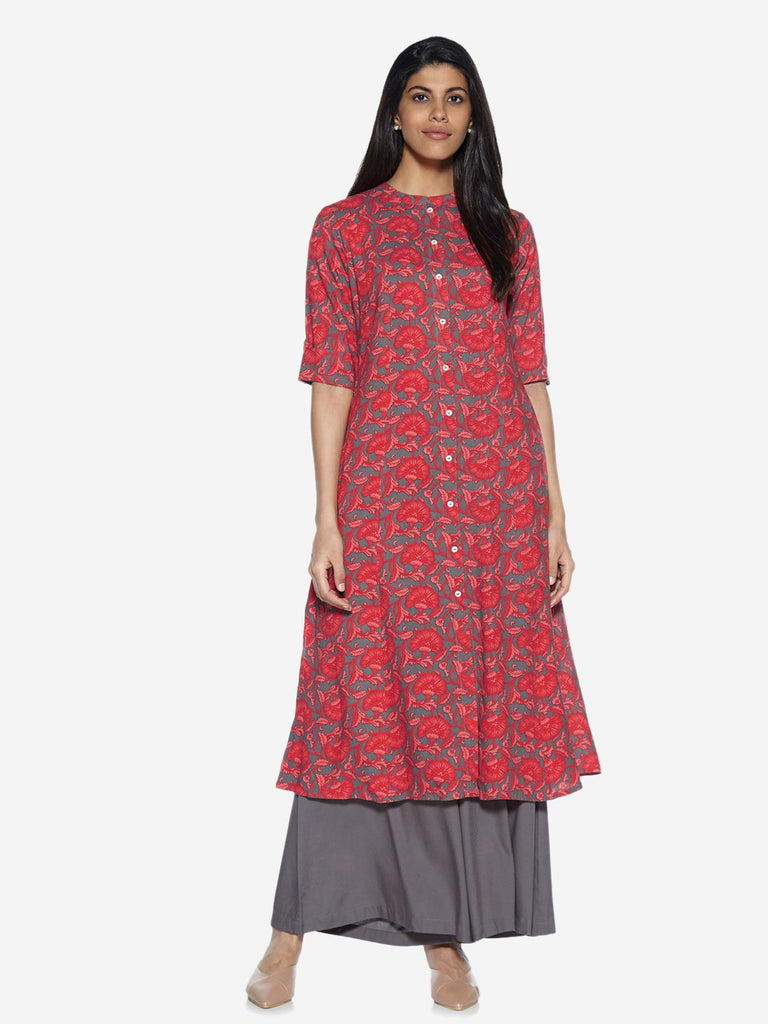 Utsa Coral Floral Printed A-Line Kurta