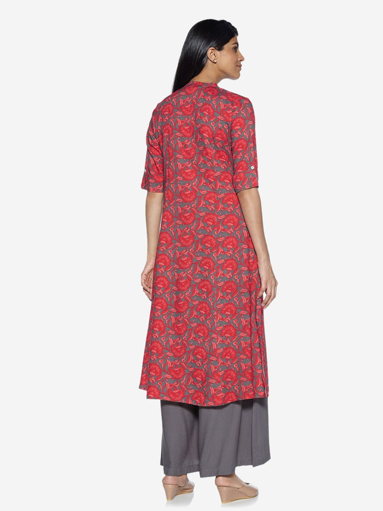 Utsa Coral Floral Printed A-Line Kurta
