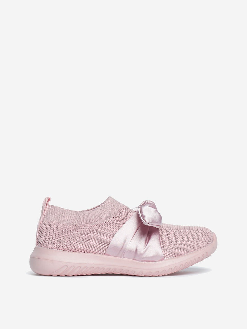 Yellow Kids Pink Bow Detail Knit Sneakers