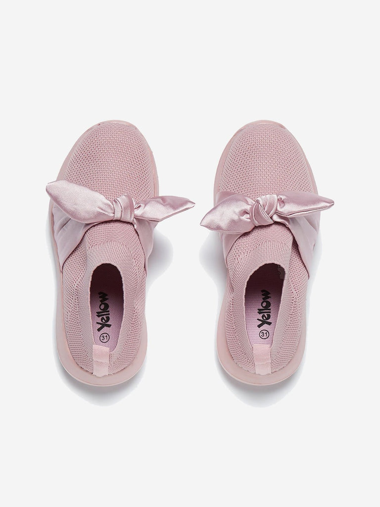 Yellow Kids Pink Bow Detail Knit Sneakers