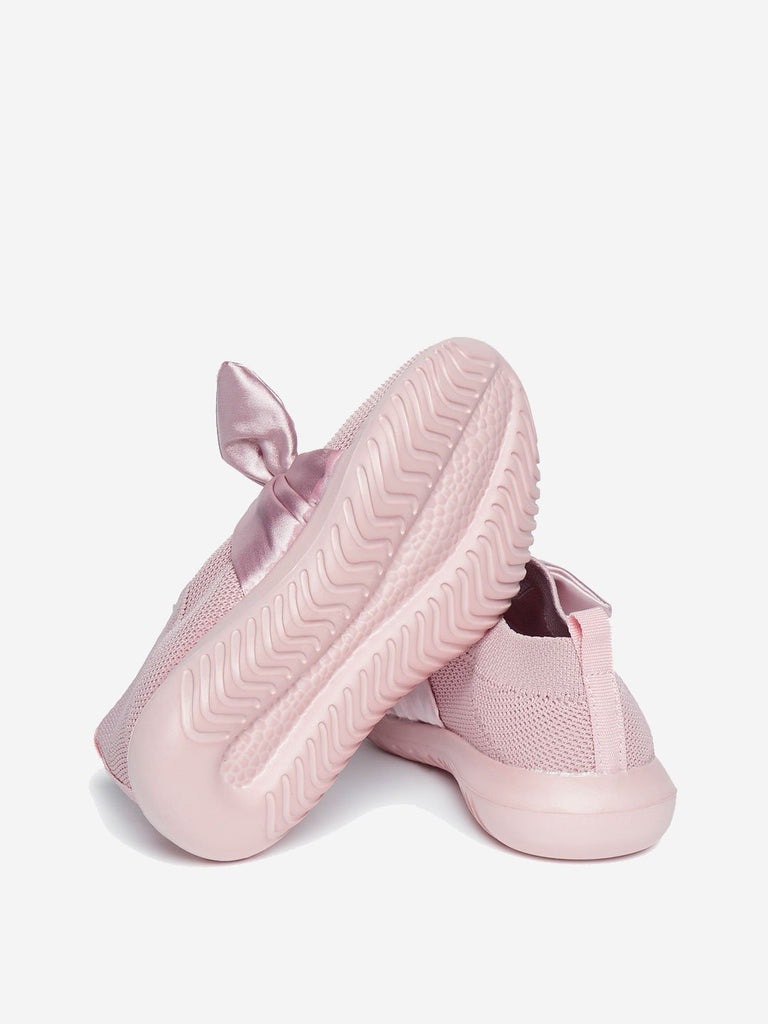 Yellow Kids Pink Bow Detail Knit Sneakers