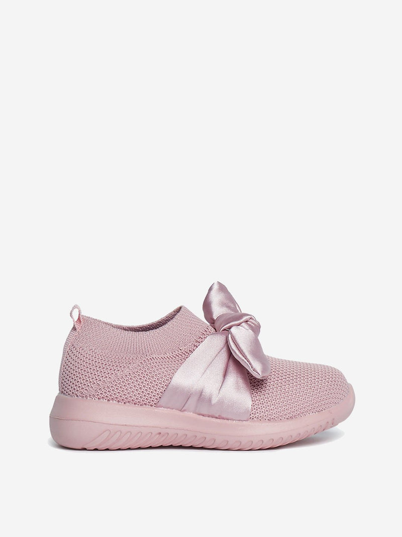 Yellow Kids Pink Bow Detail Knit Sneakers