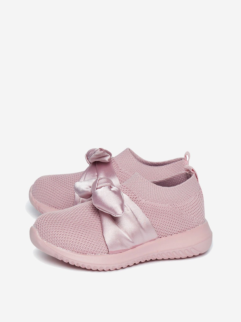 Yellow Kids Pink Bow Detail Knit Sneakers