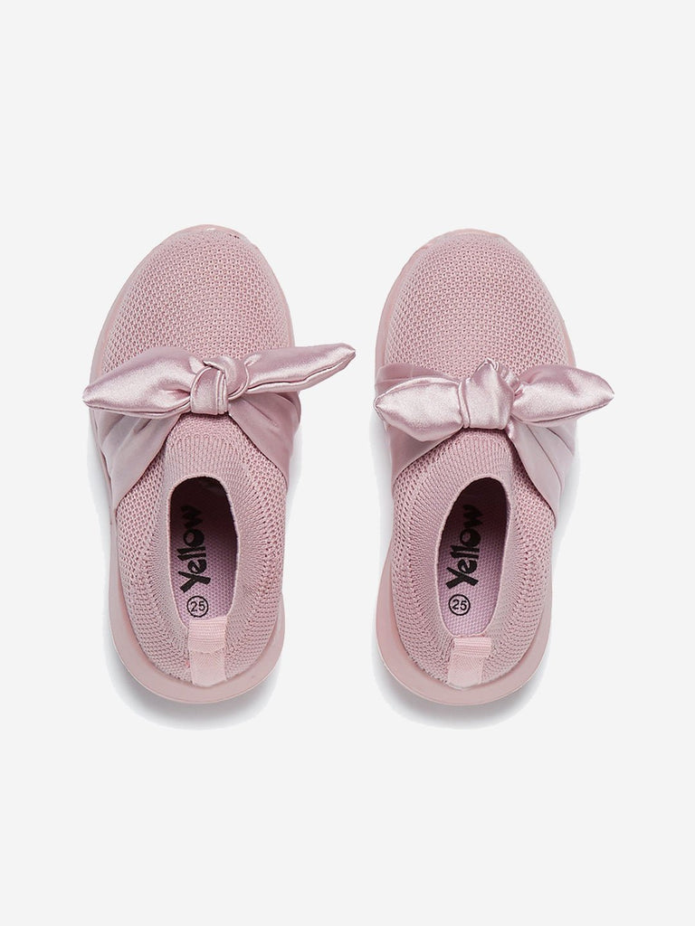 Yellow Kids Pink Bow Detail Knit Sneakers