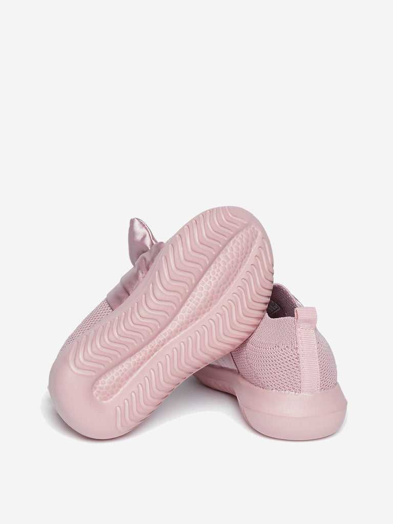 Yellow Kids Pink Bow Detail Knit Sneakers