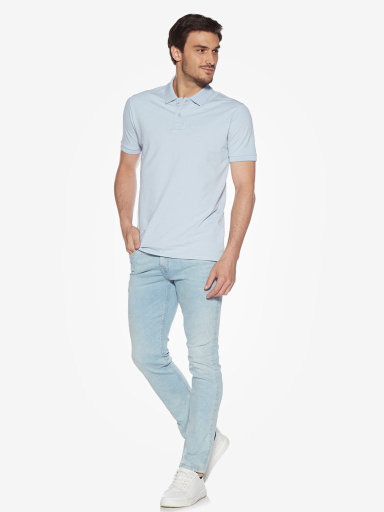 WES Casuals Light Blue Slim Fit Polo T-Shirt