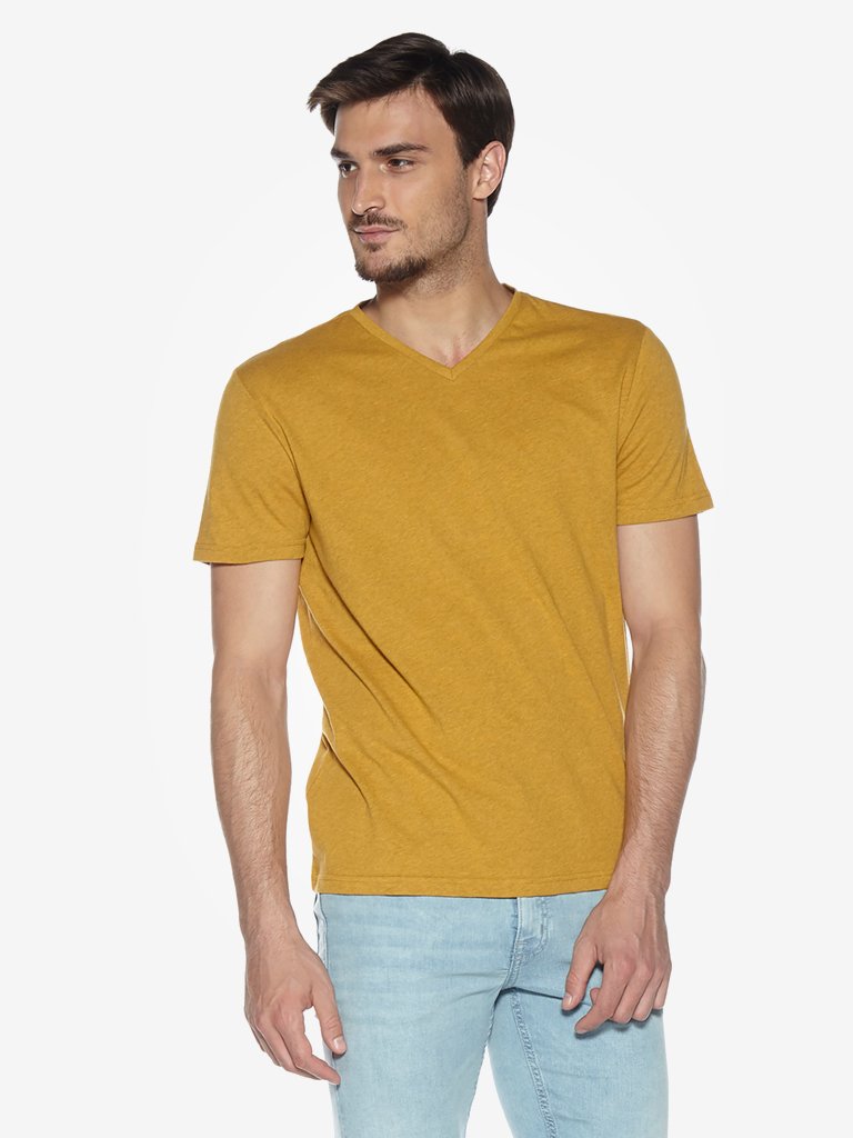 WES Casuals Mustard Melange Slim Fit T-Shirt
