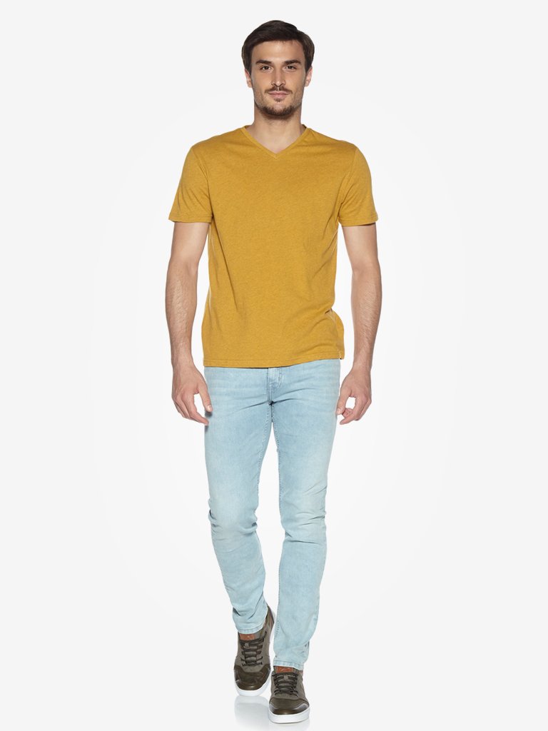 WES Casuals Mustard Melange Slim Fit T-Shirt