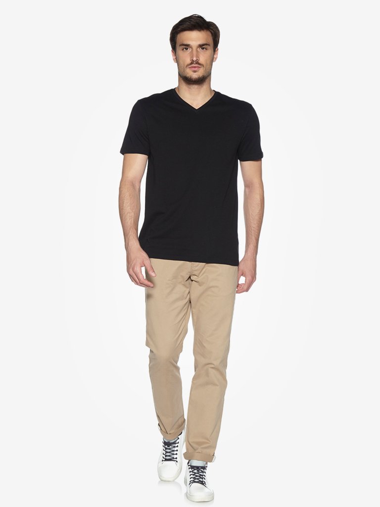 WES Casuals Black Slim Fit T-Shirt