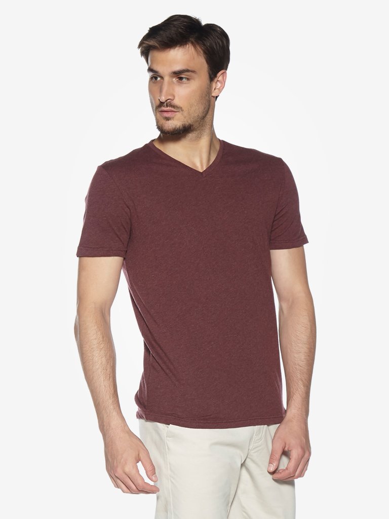 WES Casuals Maroon Melange Slim Fit T-Shirt