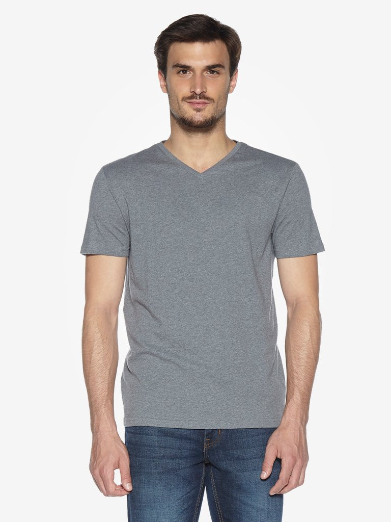 WES Casuals Grey Melange Slim Fit T-Shirt