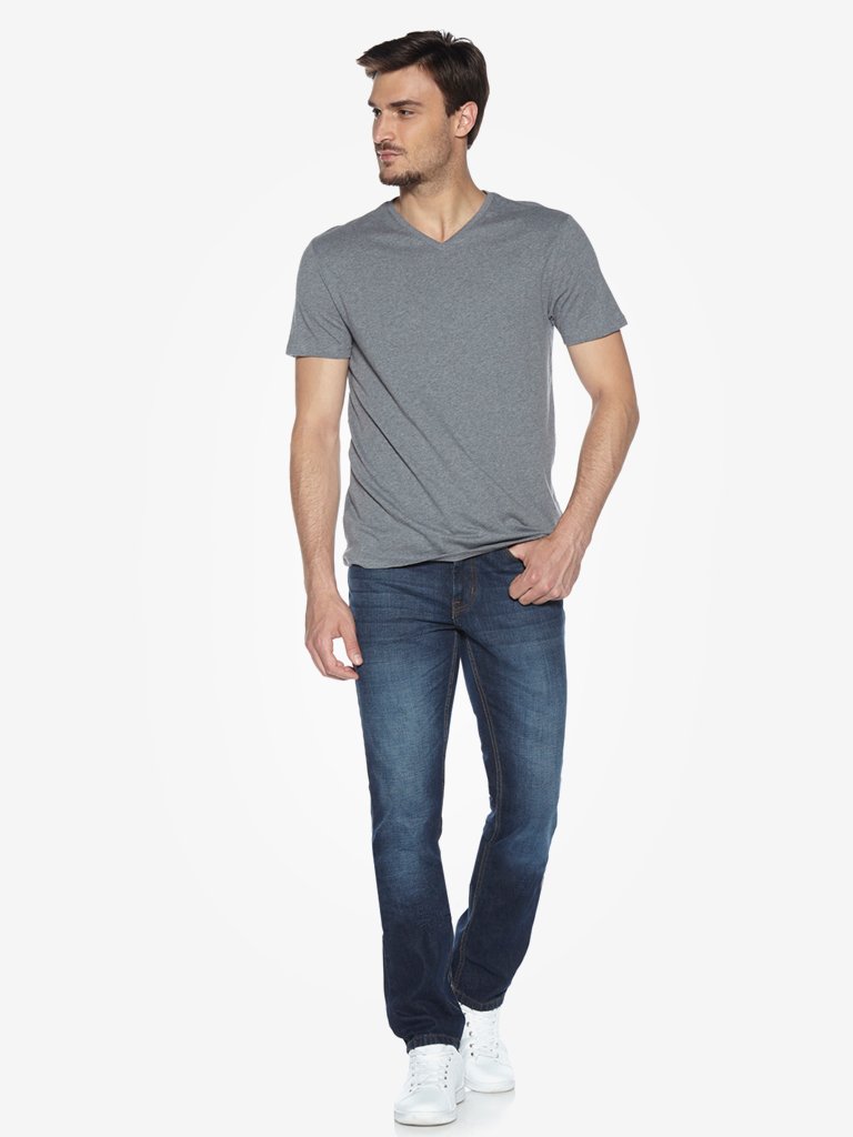 WES Casuals Grey Melange Slim Fit T-Shirt