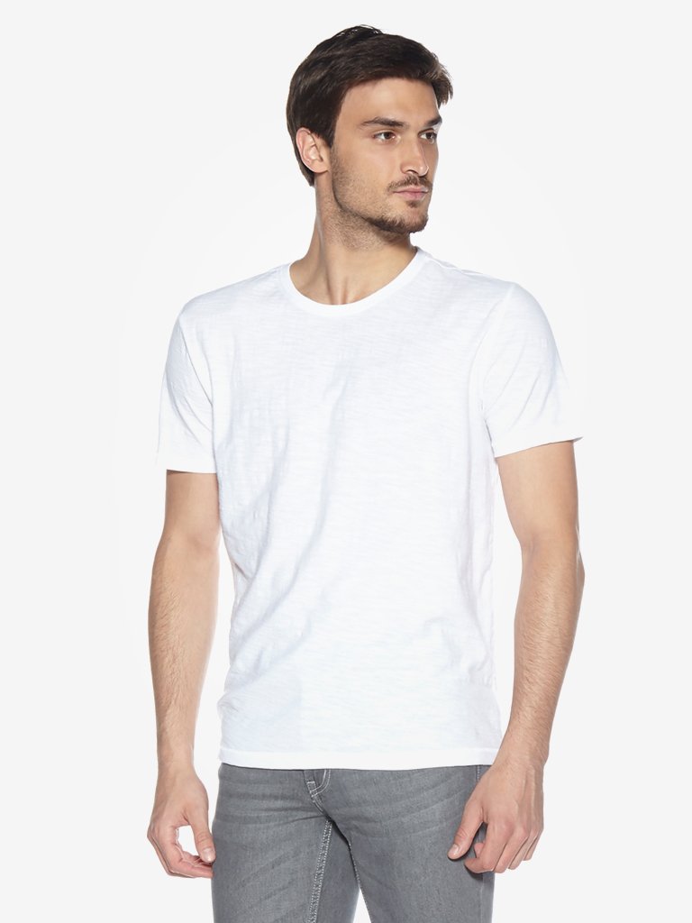 WES Casuals White Slim Fit Crewneck T-Shirt