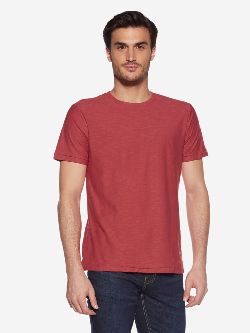 WES Casuals Red Pure Cotton Slim-Fit T-Shirt