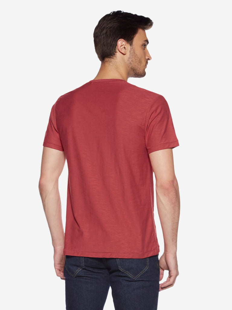 WES Casuals Red Pure Cotton Slim-Fit T-Shirt
