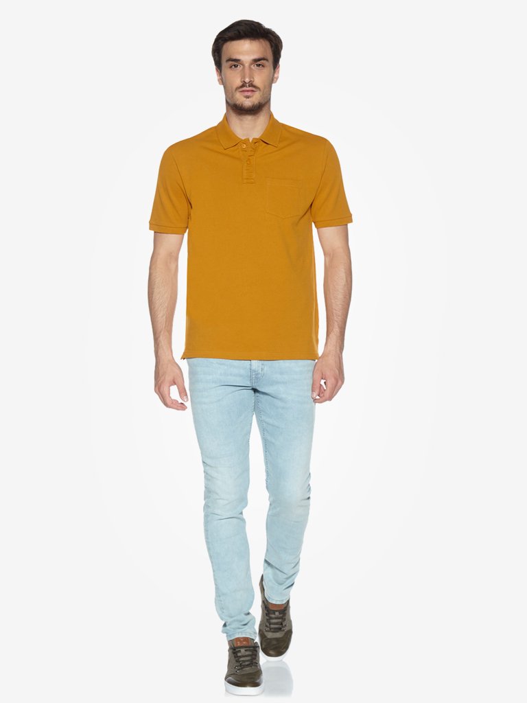 WES Casuals Mustard Relaxed Fit Polo T-Shirt