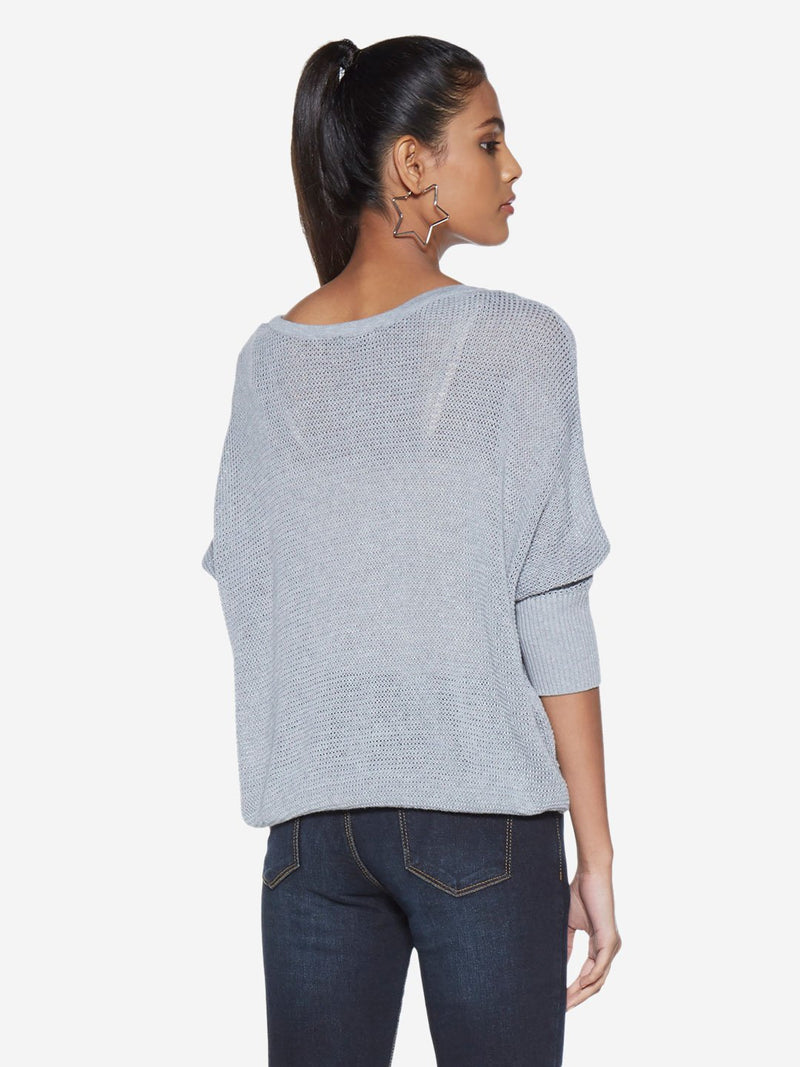 Nuon Grey Heart Patterned Teddy Sweater