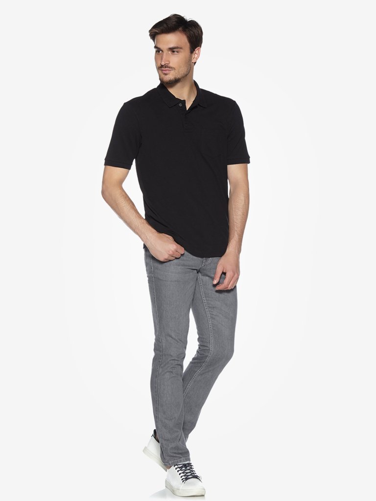 WES Casuals Black Relaxed Fit Polo T-Shirt