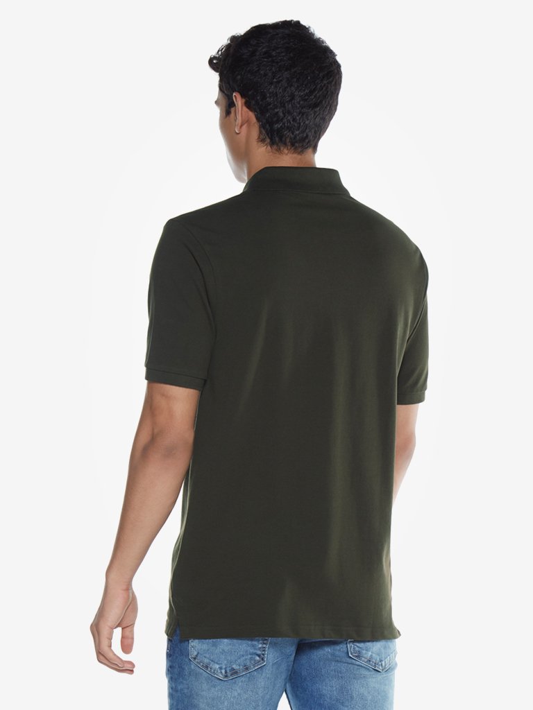 WES Casuals Dark Olive Relaxed Fit Polo T-Shirt