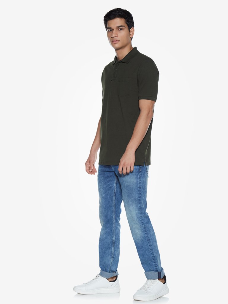 WES Casuals Dark Olive Relaxed Fit Polo T-Shirt
