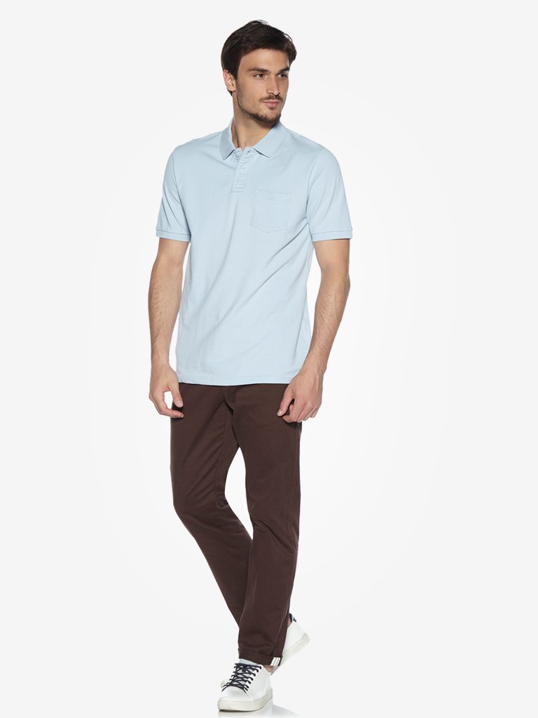 WES Casuals Light Blue Relaxed Fit Polo T-Shirt