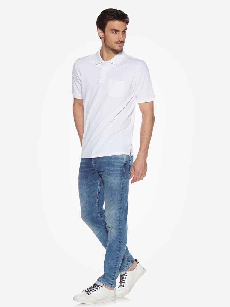 WES Casuals White Relaxed Fit Polo T-Shirt