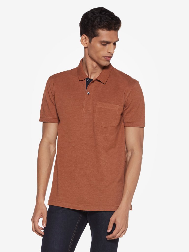 WES Casuals Brown Slim Fit Polo T-Shirt