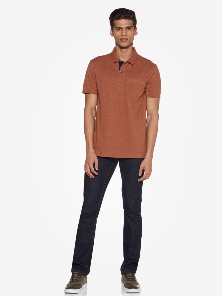 WES Casuals Brown Slim Fit Polo T-Shirt