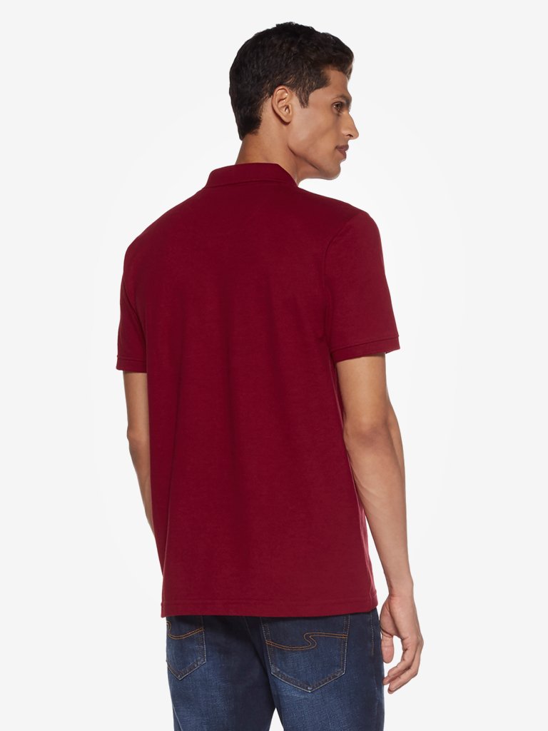 WES Casuals Maroon Slim Fit Polo T-Shirt