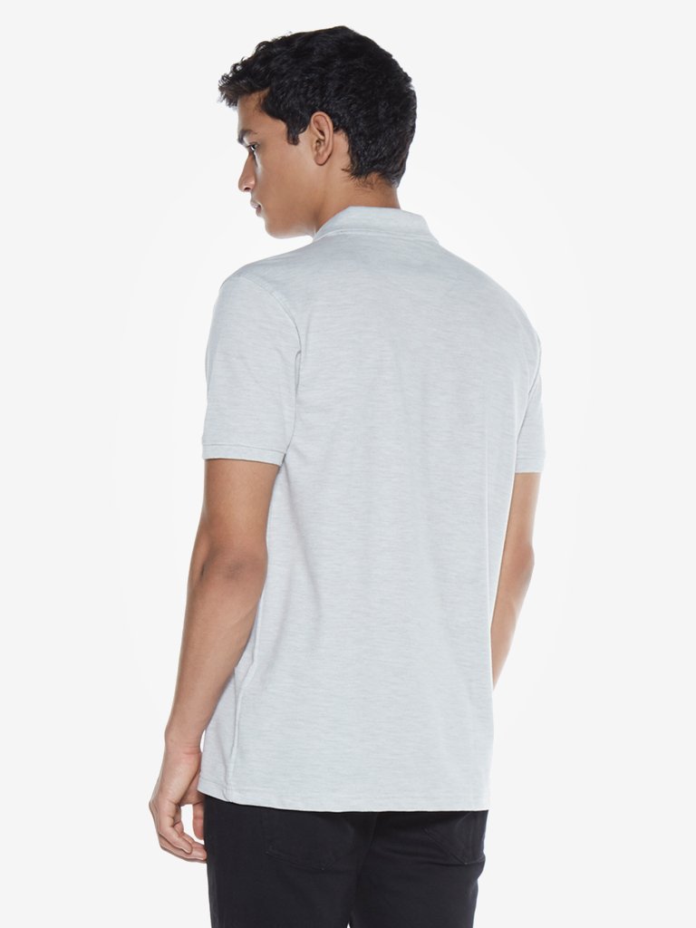 WES Casuals Ecru Melange Slim Fit Polo T-Shirt