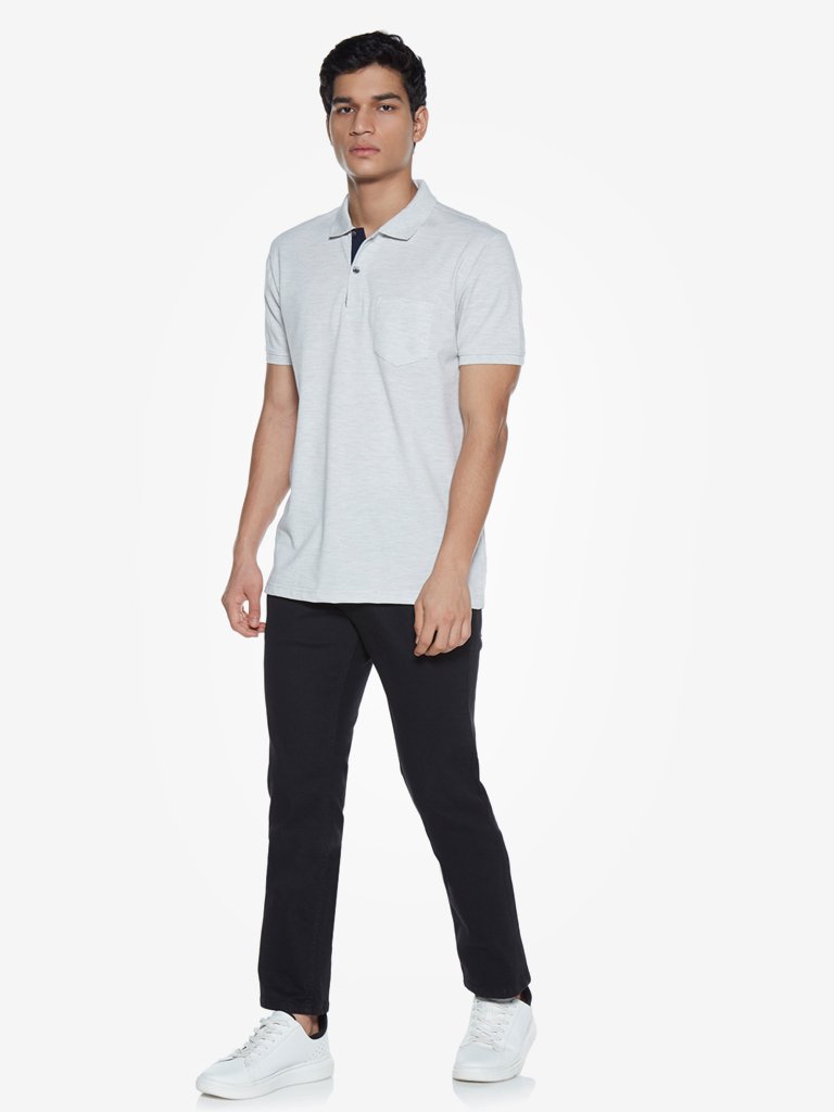 WES Casuals Ecru Melange Slim Fit Polo T-Shirt