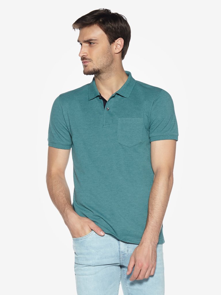 WES Casuals Green Mel Slim Fit Polo T-Shirt