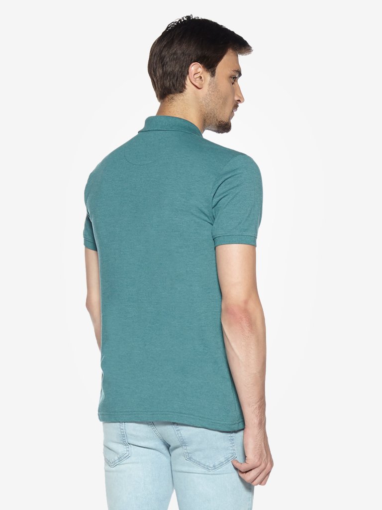 WES Casuals Green Mel Slim Fit Polo T-Shirt