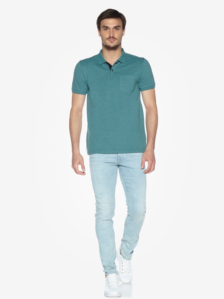 WES Casuals Green Mel Slim Fit Polo T-Shirt
