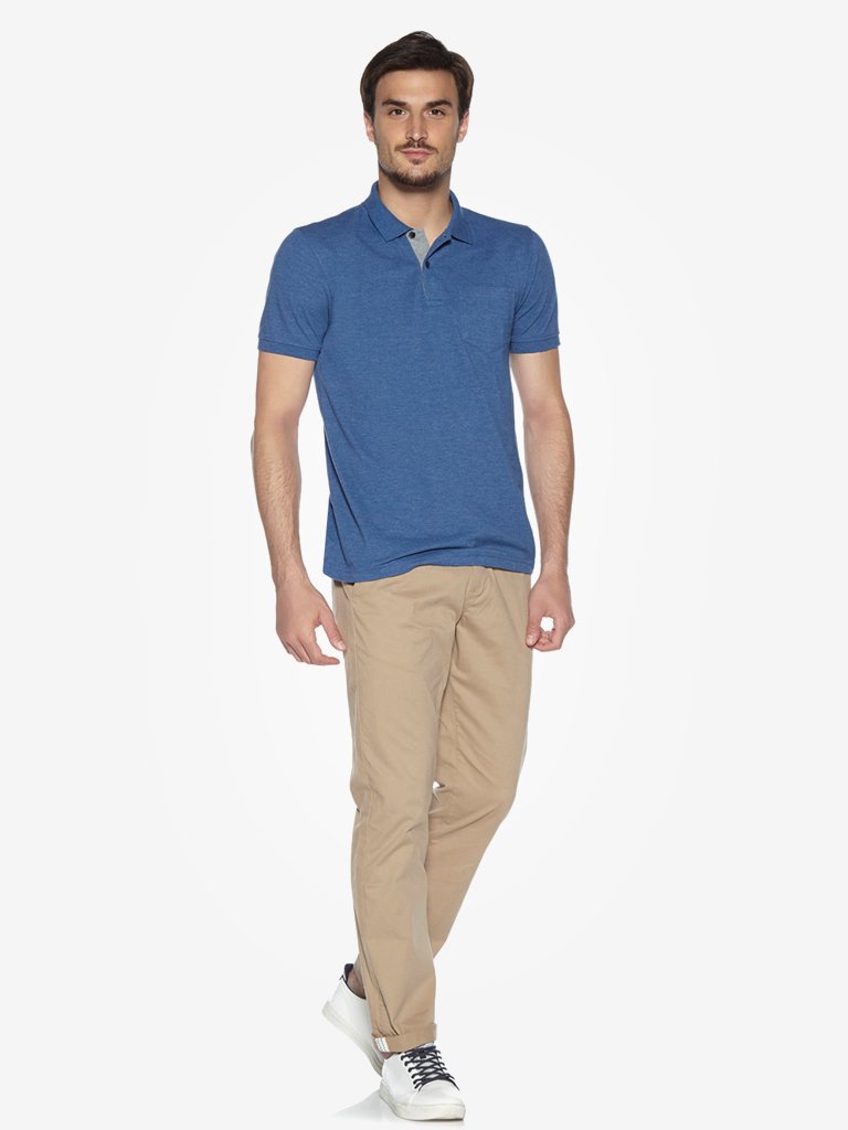 WES Casuals Indigo Melange Slim Fit Polo T-Shirt