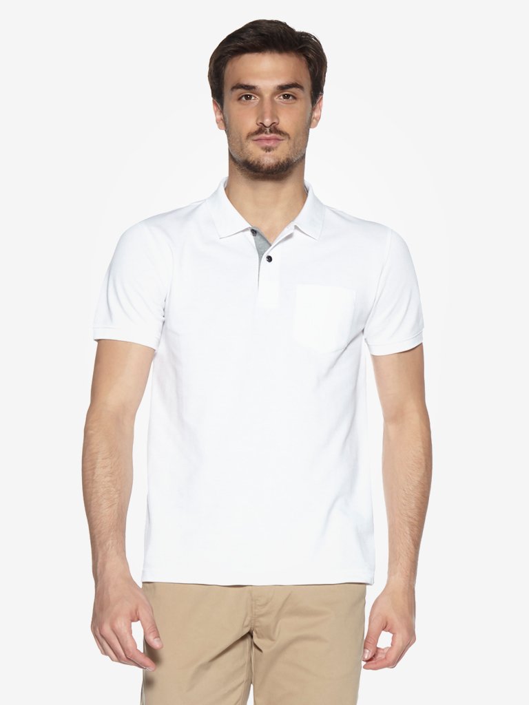 WES Casuals White Slim Fit Polo T-Shirt