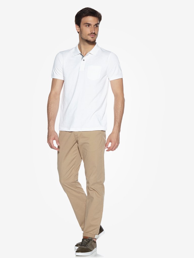 WES Casuals White Slim Fit Polo T-Shirt