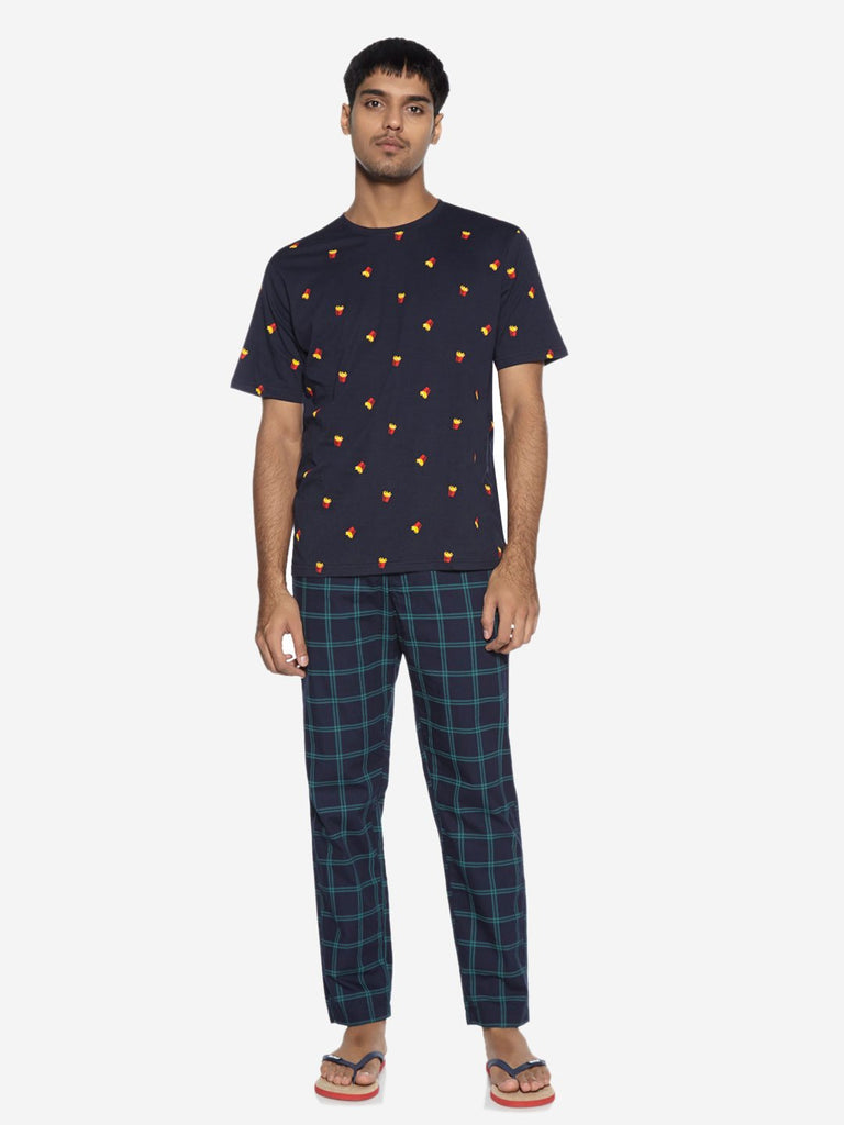 WES Lounge Navy Chequered Relaxed Fit Pyjamas