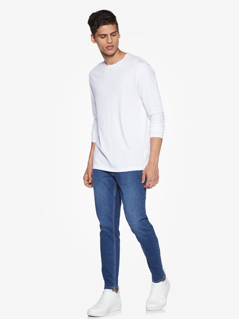 Nuon White Crewneck Slim Fit T-Shirt