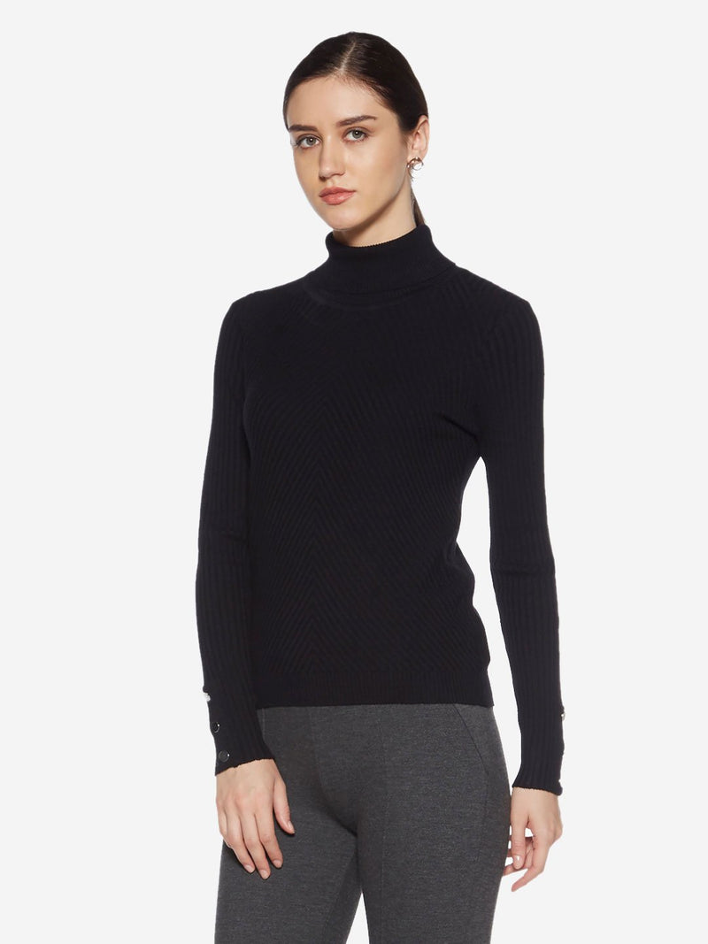 Wardrobe Black Self-Textured Sweater
