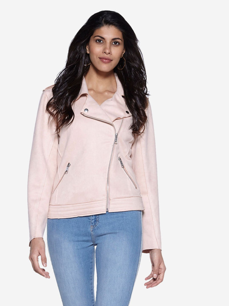 LOV Light Pink Faux Suede Rose Jacket