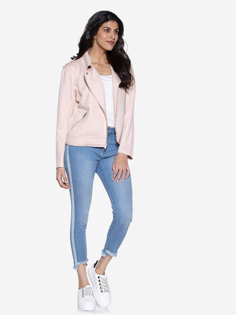 LOV Light Pink Faux Suede Rose Jacket